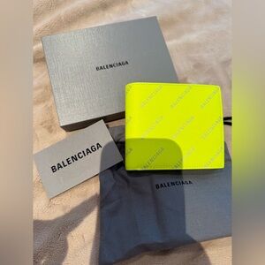 Balenciaga Neon green Repeating Logo Bifold Wallet